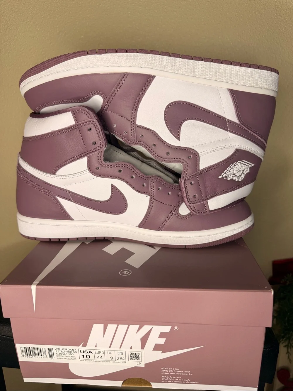 Nike Air Jordan 1 High OG- Mauve and White Sneakers